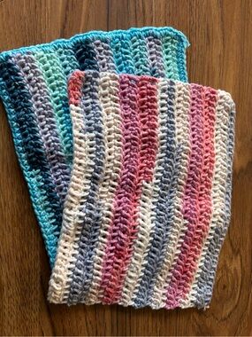 Handmade Cotton Striped Kitchen Dishcloths - Pink & Blue